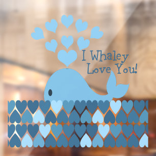Vinilos Para Cristales ¡Te Quiero! Corazones azules y ballenas