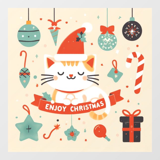 Vinilos Para Cristales Temporada de Navidades Cute Cat Enjoy (Hoja)