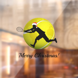 Vinilos Para Cristales Tennis Merry Christmas Text Player y Santa Hat