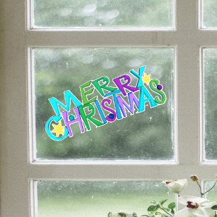 Vinilos Para Cristales Texto Navideño Festivo Letras Coloridas