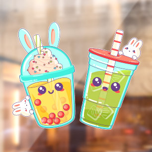 Vinilos Para Cristales Tienda de Donas Burbuja y Matcha Té Conejo Dibujos