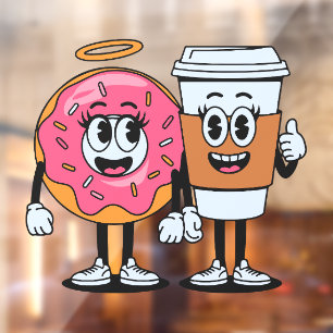 Vinilos Para Cristales Tienda de Donas Divertidas Café y Donas Juntos