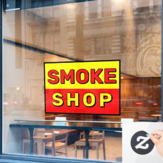 Vinilos Para Cristales Tienda de Humo Rojo Amarillo Negro Anuncio