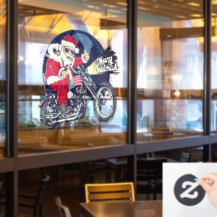 Vinilos Para Cristales Tienda de motocicletas Chopper Riding Santa Claus 