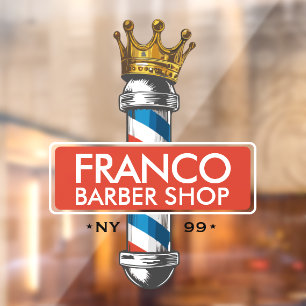 Vinilos Para Cristales Tienda de peinado de barbero Rey Corona Poste de b