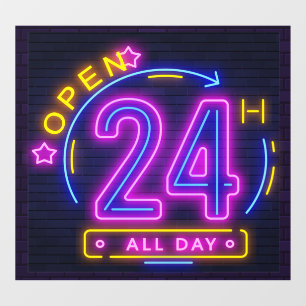 Vinilos Para Cristales Tiendas Neon abiertas las 24 horas Cling de ventan