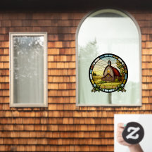 Tierra de pastoreo de granja granero vidrio teñido