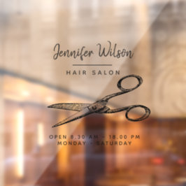 Vinilos Para Cristales Tijeras Retro Elegantes - Salón De Pelo Minimal