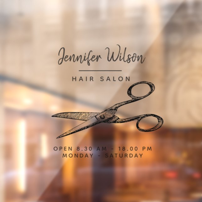 Vinilos Para Cristales Tijeras Retro Elegantes - Salón De Pelo Minimal (Hoja 2)