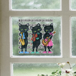 Vinilos Para Cristales Tres Black Musical Cats Instruments Sheet Music