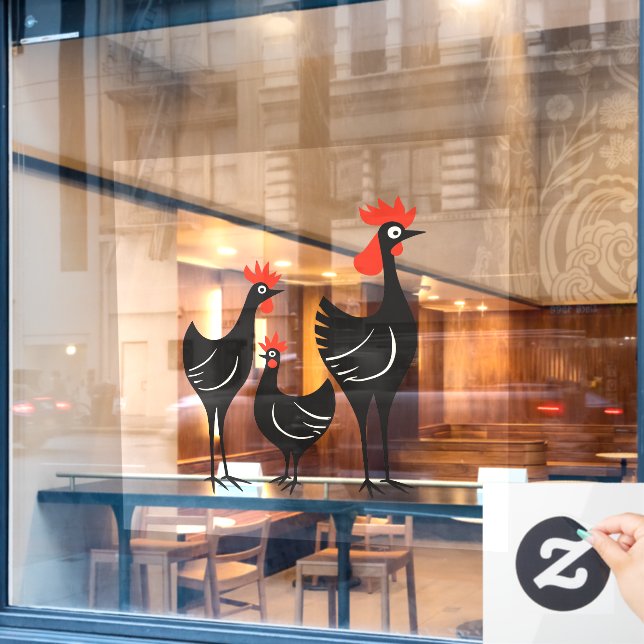 Vinilos Para Cristales Tres gallinas francesas retro a mediados del siglo (Ventana de cafetería)