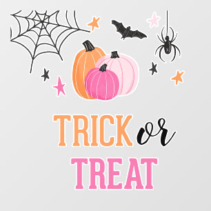 Vinilos Para Cristales Trick or Treat de Halloween Calabazas Rosadas Tela