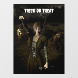 Vinilos Para Cristales Trick or Treat. Thin female carrying lamp