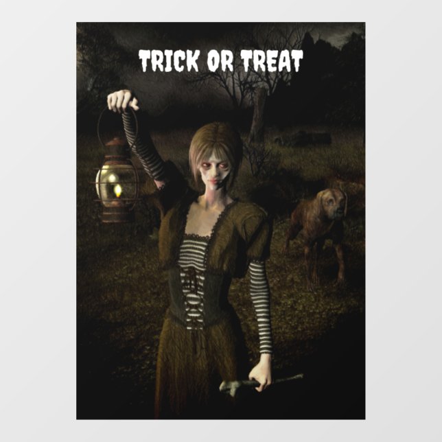 Vinilos Para Cristales Trick or Treat. Thin female carrying lamp (Hoja)