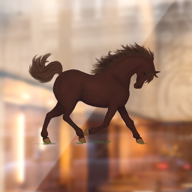 Vinilos Para Cristales Trotting Brown Horse Pony Ecuestres (Hoja 2)