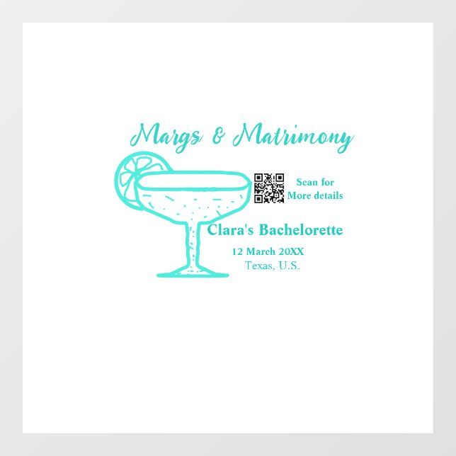 Vinilos Para Cristales Turquesa Margs & Matrimonia Bachelorette (Hoja)