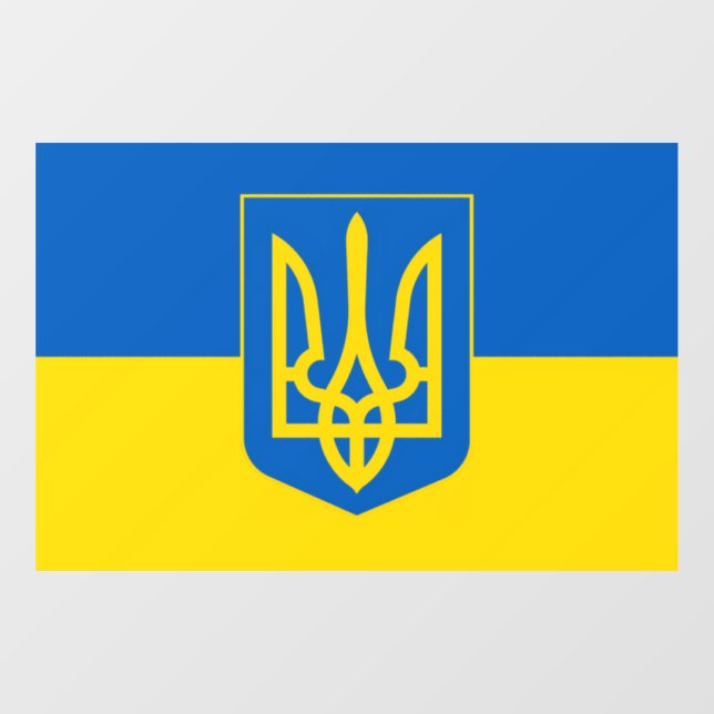 Vinilos Para Cristales Ukrainian flag with the Trident Coat of Arms. (Hoja)