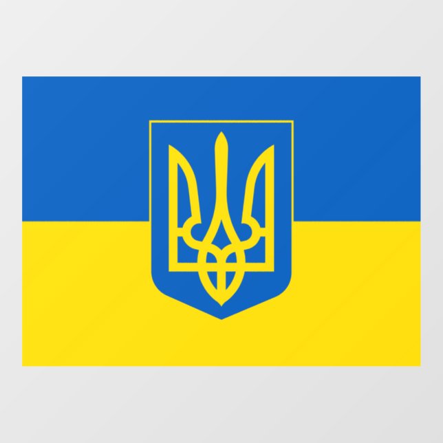 Vinilos Para Cristales Ukrainian flag with the Trident Coat of Arms. (Hoja)