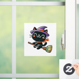 Vinilos Para Cristales Un gato de bruja lindo volando en una escoba - Hal