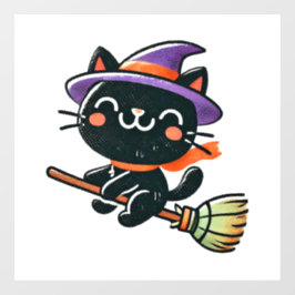 Vinilos Para Cristales Un gato de bruja lindo volando en una escoba - Hal