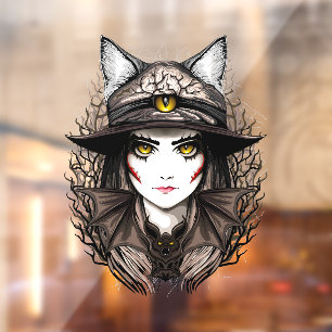 Vinilos Para Cristales Un retrato cursi de bruja de Gato de Brujas Hallow