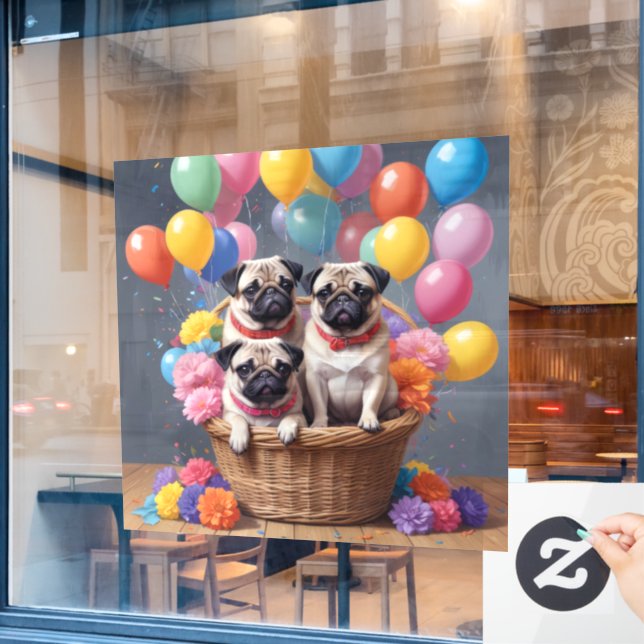 Vinilos Para Cristales Una canasta llena de jarras y globos (Ventana de cafetería)