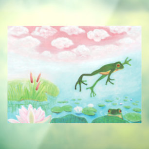 Vinilos Para Cristales Una Rana Salta Al Ilustracion Del Estanque