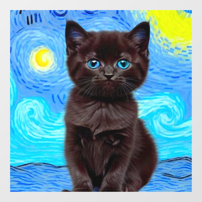 Vinilos Para Cristales Van Gogh Starry Night Black Cat (Hoja)