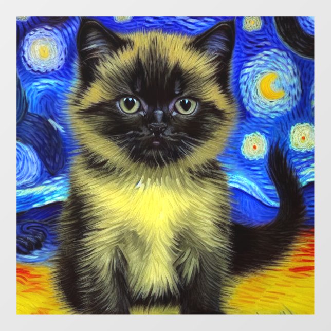 Vinilos Para Cristales Van Gogh Starry Night Siamese Cat (Hoja)