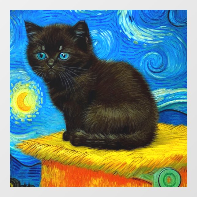 Vinilos Para Cristales Van Gogh Style Starry Night Cat (Hoja)