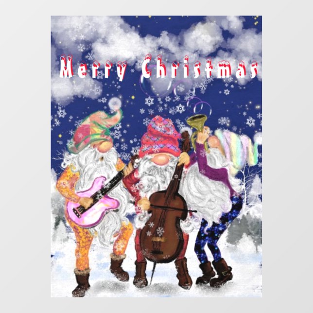 Vinilos Para Cristales Ventana navidades Cling Happy Gnomes Music Band (Hoja)