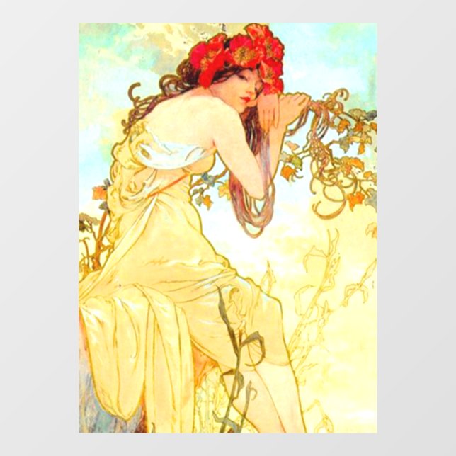 Vinilos Para Cristales Verano de Art Nouveau de Alphonse Mucha (Hoja)