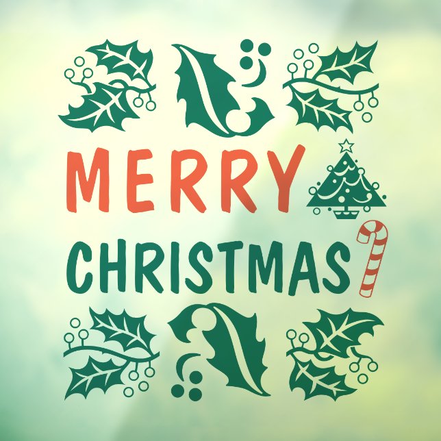 Vinilos Para Cristales Verde Rojo Feliz Navidad Holly (Hoja 3)