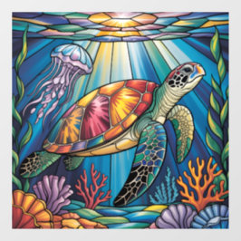 Vinilos Para Cristales Vibrant Stained Glass Sea Turtle Ocean Design