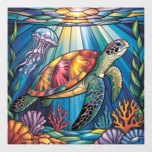 Vinilos Para Cristales Vibrant Stained Glass Sea Turtle Ocean Design (Hoja)