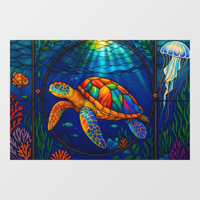 Vinilos Para Cristales Vibrant Stained Glass Sea Turtle Ocean Design (Hoja)
