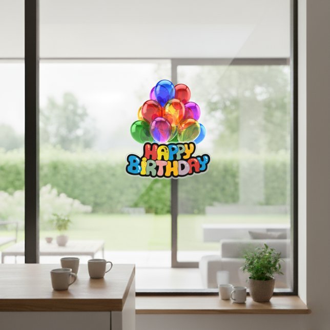 Vinilos Para Cristales Vibrante Globo Feliz Día de Aniversario Llamado a  (Vibrant Balloon Happy Birthday Window Cling)