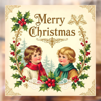 Vinilos Para Cristales Victorian children Merry Christmas vintage
