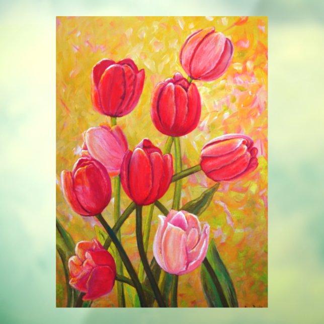 Vinilos Para Cristales Vida con tulipanes rosados y rojos (Hoja 3)