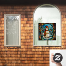 Vidriera Falsa de Navidad Invernal Muñeco de Nieve