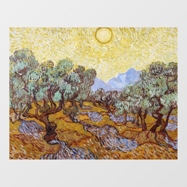 Vinilos Para Cristales Vincent van Gogh - Olivos, cielo amarillo y sol (Hoja)