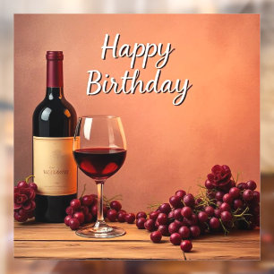 Vinilos Para Cristales Viñedo Elegante Feliz Cumpleaños Vino y Uvas