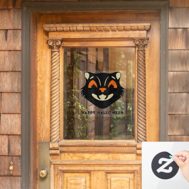 Vinilos Para Cristales Vintage Black Cat Face Halloween (Puerta de casa)