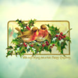 Vinilos Para Cristales Vintage Christmas Greeting Birds Holly<br><div class="desc">Esta imagen muestra a dos pájaros sentados en una rama sagrada con un contorno y líneas de Relieve metalizado de oro falsas decorativas y un saludo de Feliz Navidad hecho de falso Relieve metalizado de oro.</div>