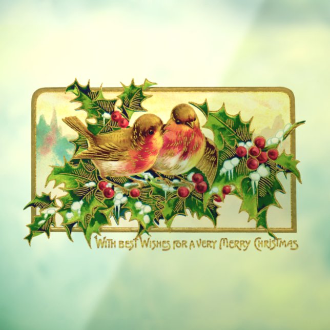 Vinilos Para Cristales Vintage Christmas Greeting Birds Holly (Hoja 3)