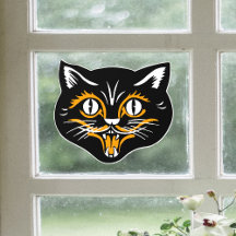 Vintage Halloween Cat Face Black Naranja Blanco