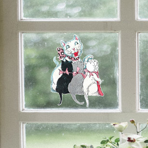 Vinilos Para Cristales Vintage Look White Cat Gatitos Gatitos Pink Ribbow