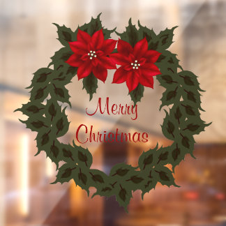 Vinilos Para Cristales Vinyl, Navidades de Wreath de Poinsettia Roja