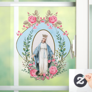 Vinilos Para Cristales Virgen Católica María Vintage Rosas Religiosas R