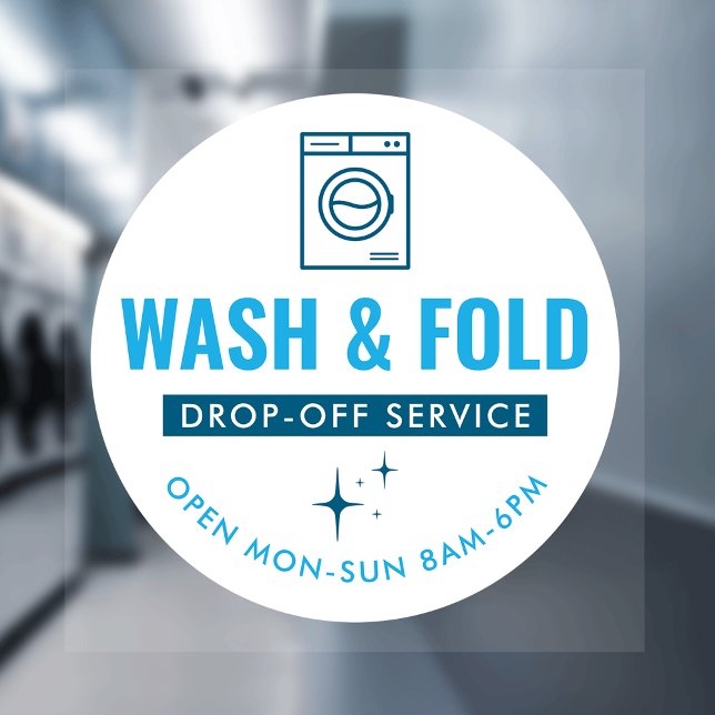 Vinilos Para Cristales Wash and Fold Service Laundry Dry Cleaners Blue (Modern blue and white Wash & Fold marketing window cling sign)
